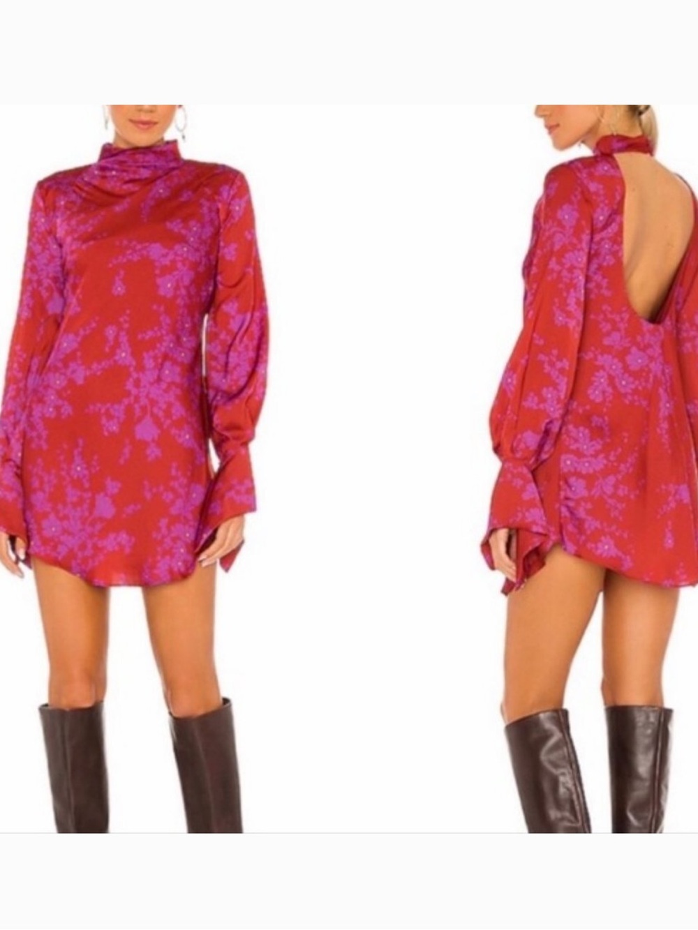 Free People Aries Long Sleeve Red Floral Mini Dress